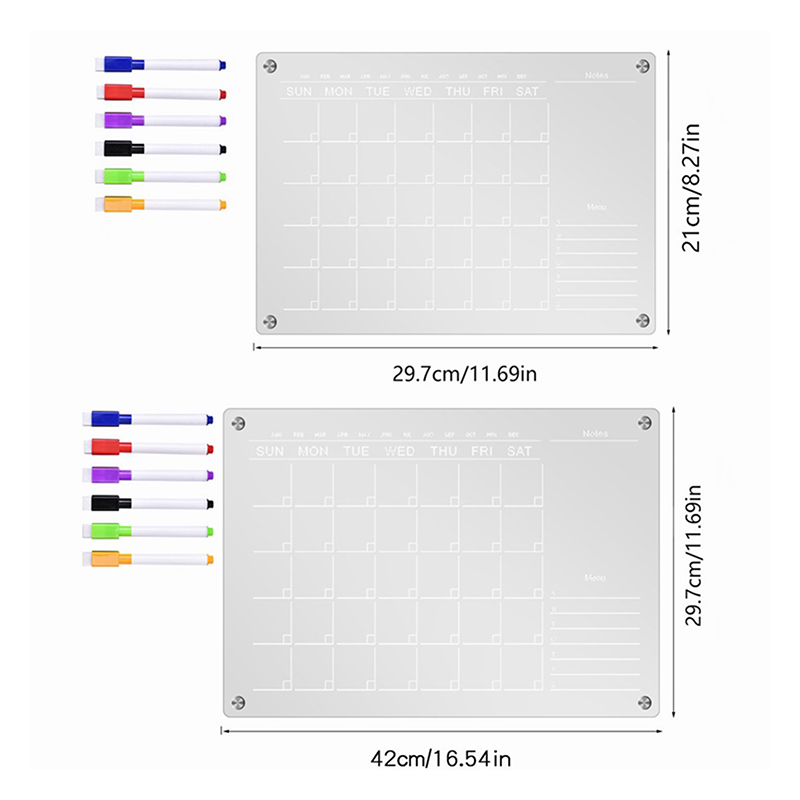 Dry Erase Weekly - กระดานสติ๊กเกอร์แม่เหล็กติดตู้เย็นอะคริลิคใสปฏิทินวางแผนรายวันรายสัปดาห์รายเดือนบอร์ดลบแบบแห้งสำหรับโฮมออฟฟิศ