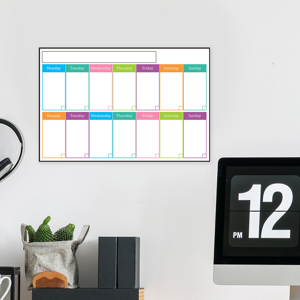 Dry Erase Weekly - กระดานปฏิทินรายสัปดาห์แบบไวท์บอร์ด ติดผนังได้ ใช้กับตู้เย็น สำหรับบ้าน สำนักงาน วางแผนตารางงาน