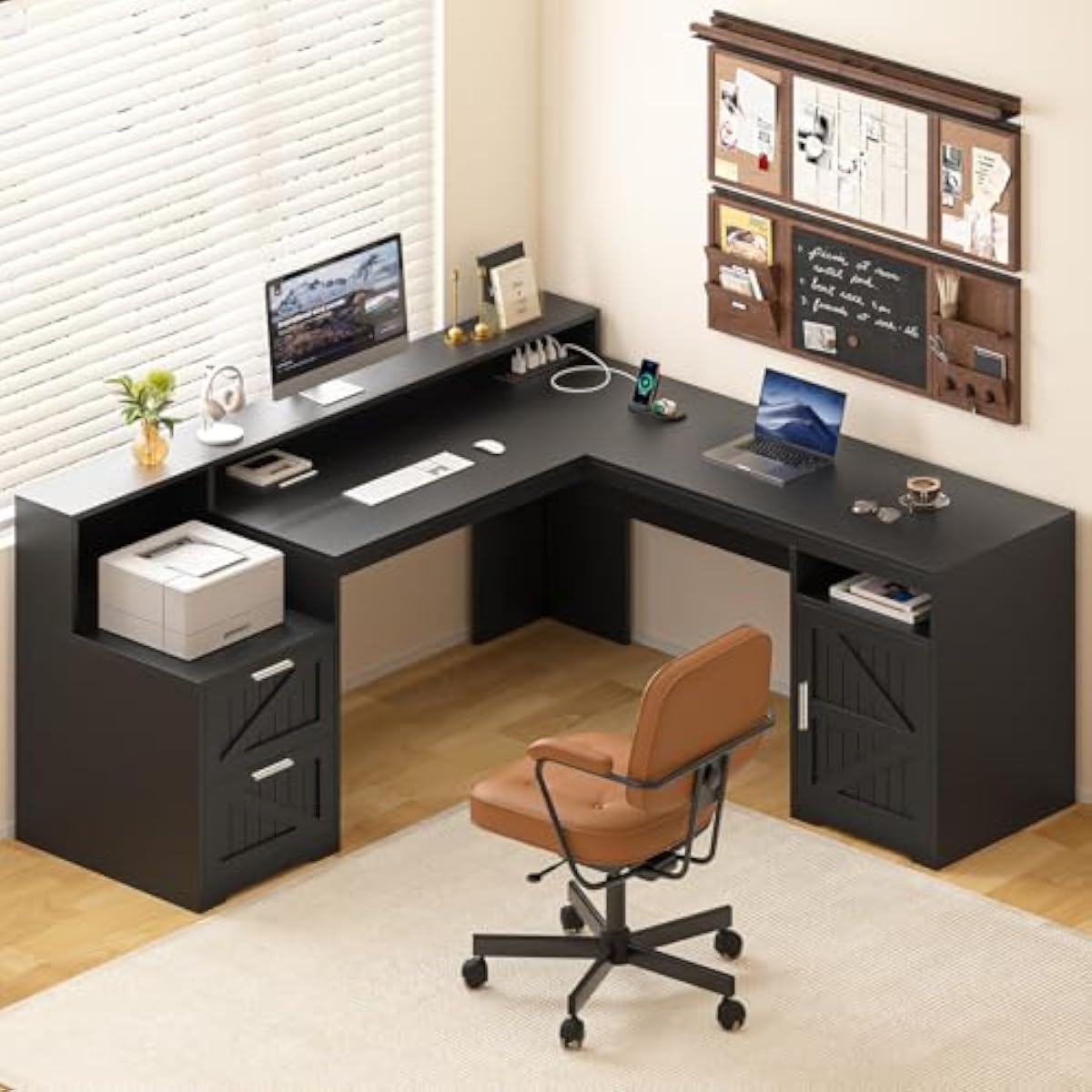 Office Furniture Outlet - โต๊ะทำงานทรงตัวแอล ขนาด 63 นิ้ว ดีไซน์ทันสมัย พร้อมช่องเสียบ