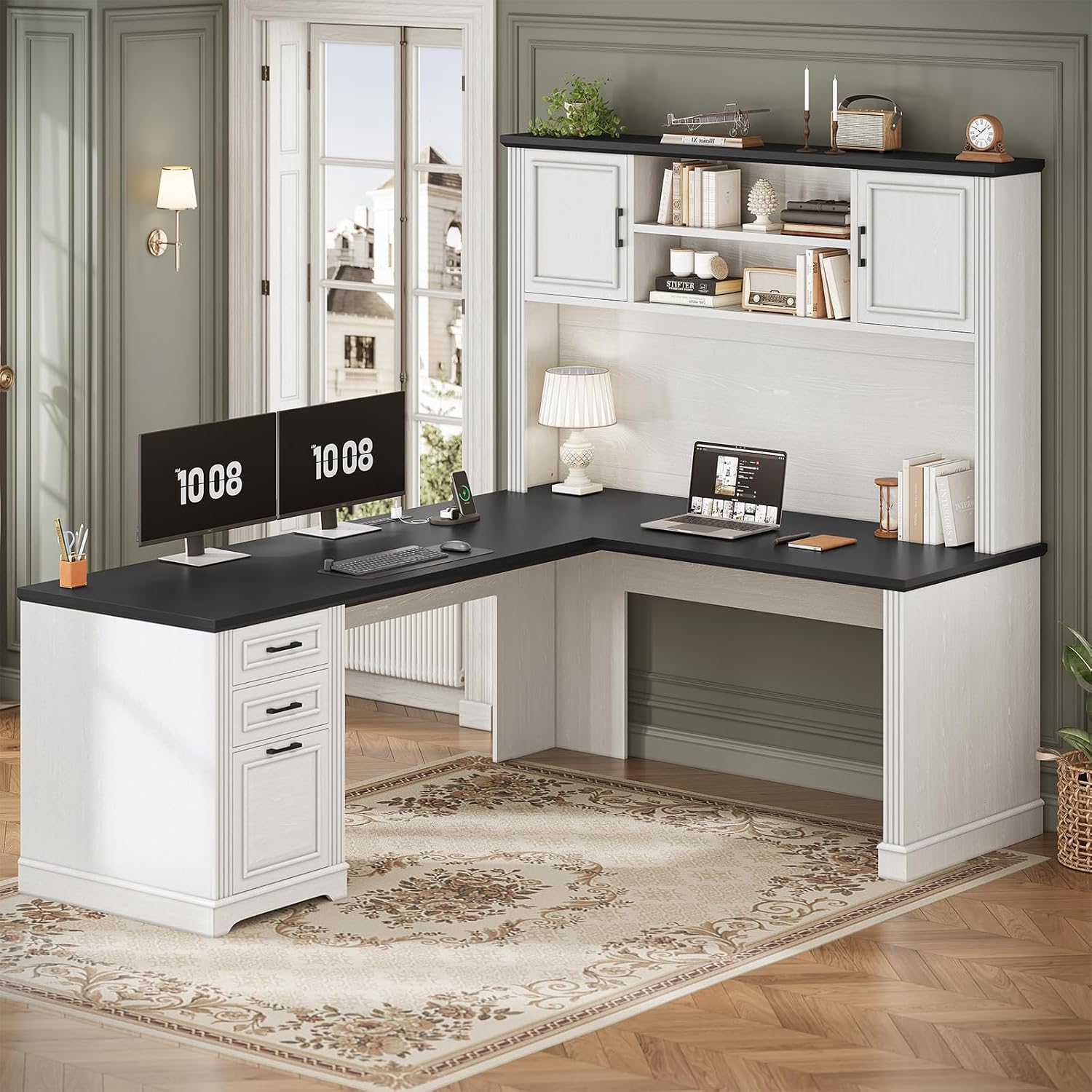 Office Furniture Outlet - โต๊ะทำงานรูปตัว L พร้อมตู้เก็บของและลิ้นชัก 3 ช่อง, โต๊ะเข้ามุมขนาด