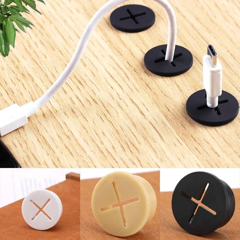 Office Furniture And Desks - ฝาครอบรูสายไฟแบบยืดหยุ่น 5 ชิ้น ทำจากยางทรงกลม สำหรับโต๊ะทำงาน โต๊ะทีวี