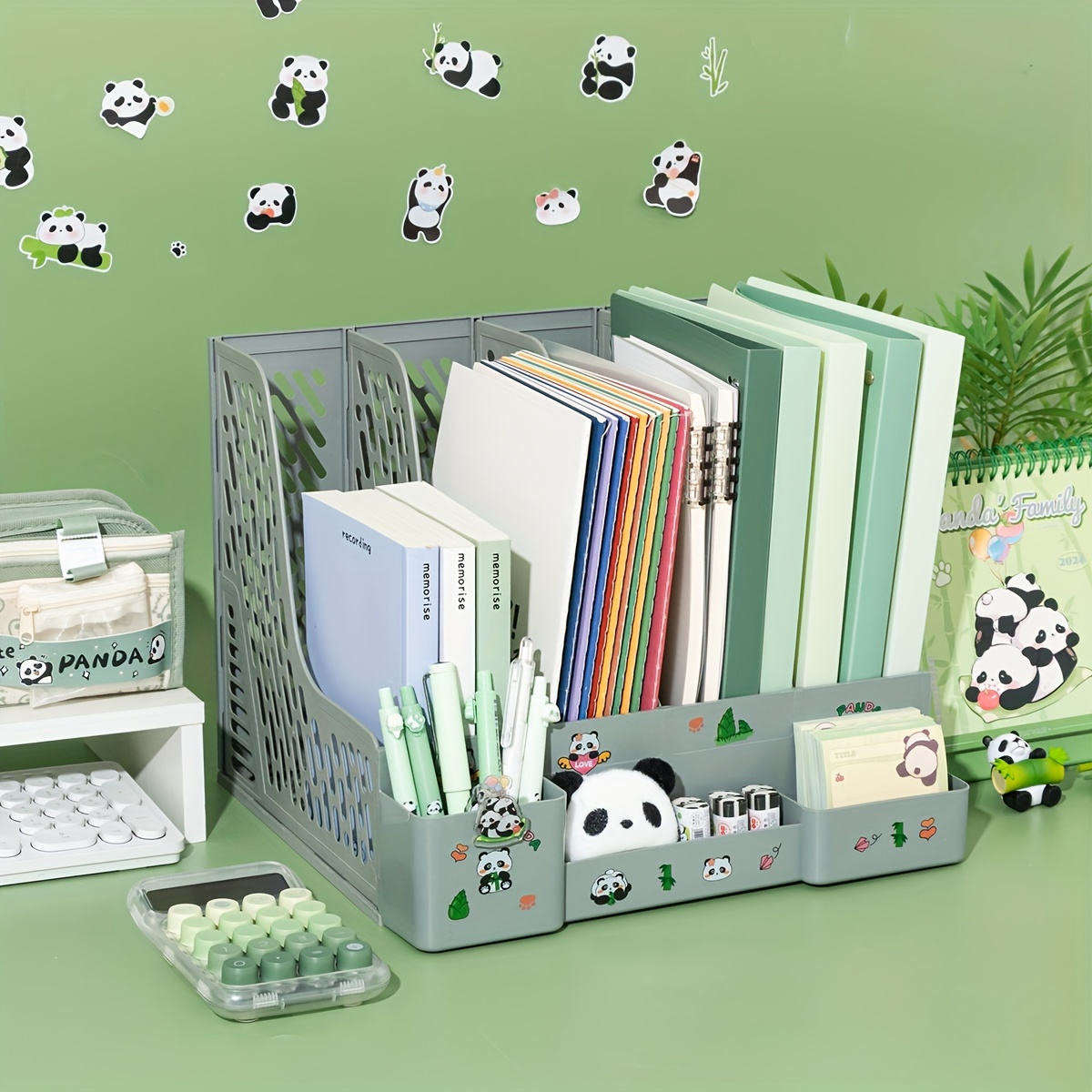 Desktop Filing Tray - ที่จัดระเบียบเอกสารแบบตั้งโต๊ะ 4 ช่อง ลายแพนด้า พร้อมช่องใส่เอกสารแบบถอดได้ -