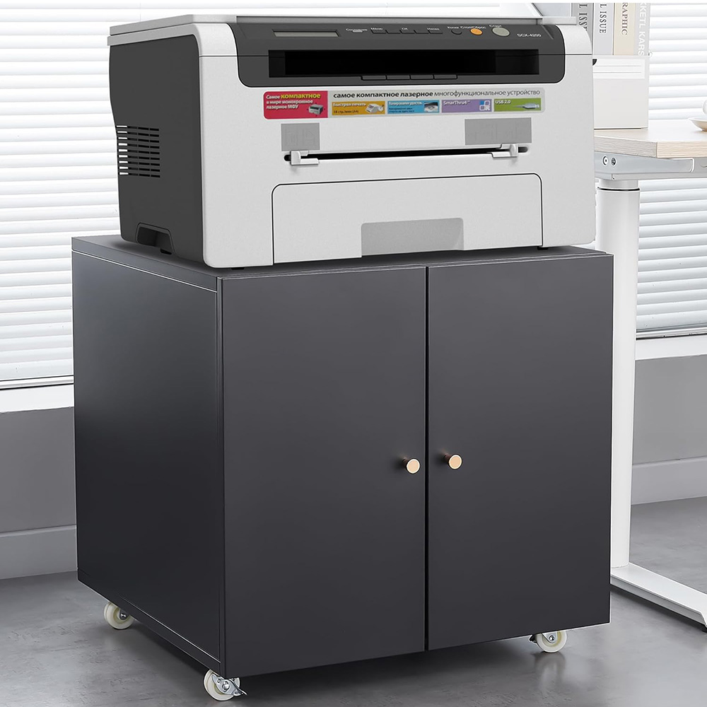Office Furniture Outlet - ขาตั้งเครื่องพิมพ์โลหะพร้อมที่เก็บแฟ้ม, ตู้เก็บเอกสารเหล็กแบบมีประตูคู่และชั้นวางปรับระดับได้, ขาตั้งโต๊ะเครื่องพิมพ์แบบมีล้อ