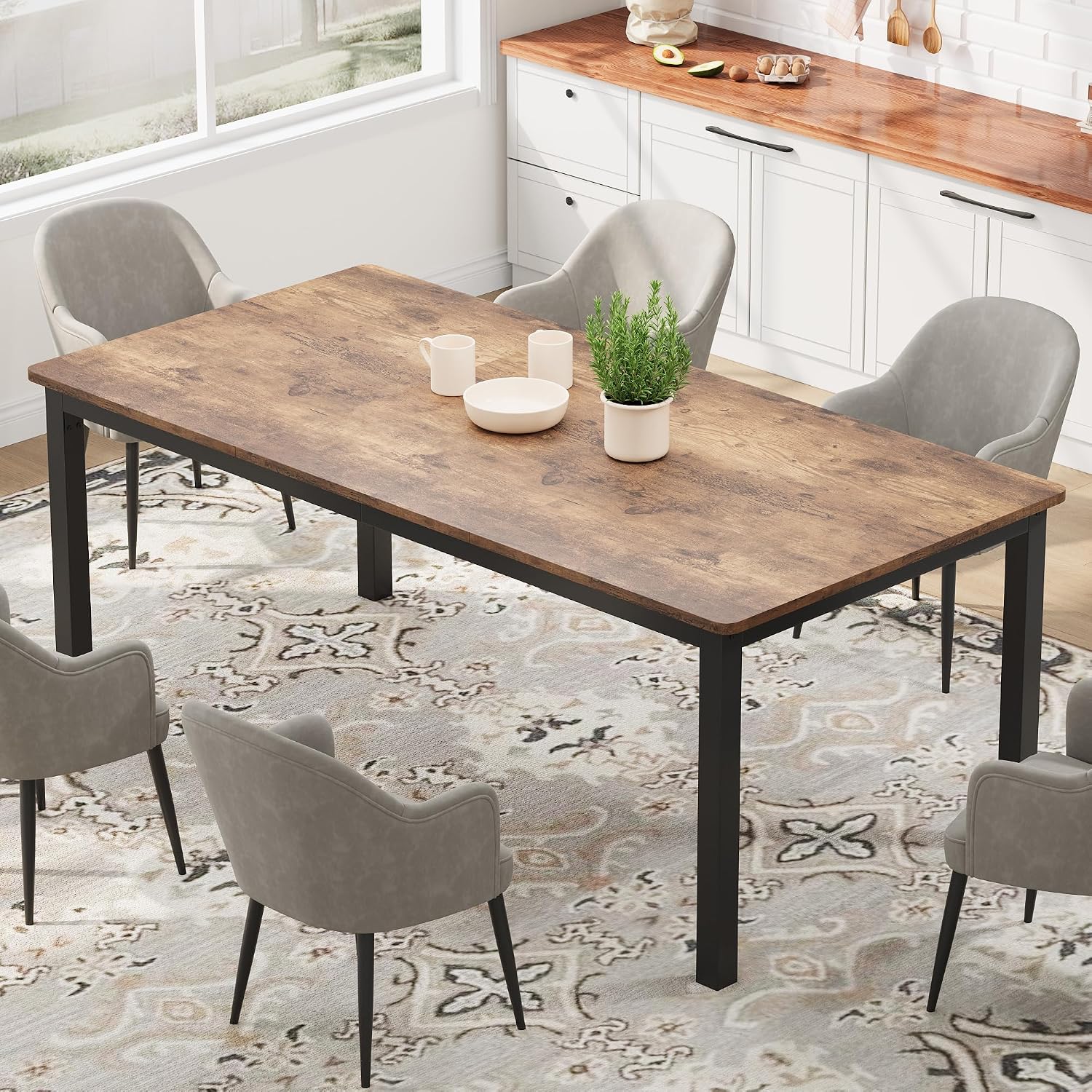 Conference Table Round - โต๊ะอาหารอุตสาหกรรมขนาด 71 นิ้ว ขาเหล็ก มุมโค้งมน โต๊ะประชุมไม้สำหรับห้องรับประทานอาหารและห้องนั่งเล่น