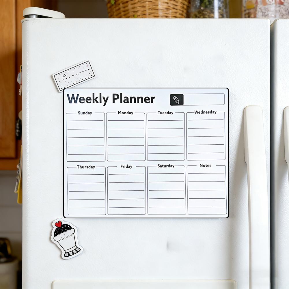 Dry Erase Weekly - กระดานไวท์บอร์ดแม่เหล็กสำหรับติดตู้เย็น ปฏิทินรายเดือนและแผนงานรายสัปดาห์แบบใช้ซ้ำได้ แผ่นจดบันทึกสไตล์กระดานดำสำหรับข้อความในครัว