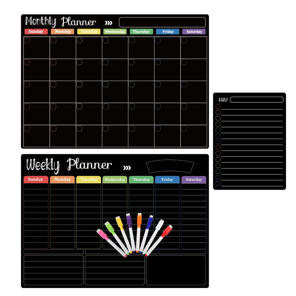 Dry Erase Weekly - กระดานแม่เหล็กสำหรับติดตู้เย็น ปฏิทินรายเดือน รายสัปดาห์ และกระดาษโน้ตรายวัน สำหรับติดผนังและตู้เย็น ใช้ซ้ำได้สำหรับครอบครัว
