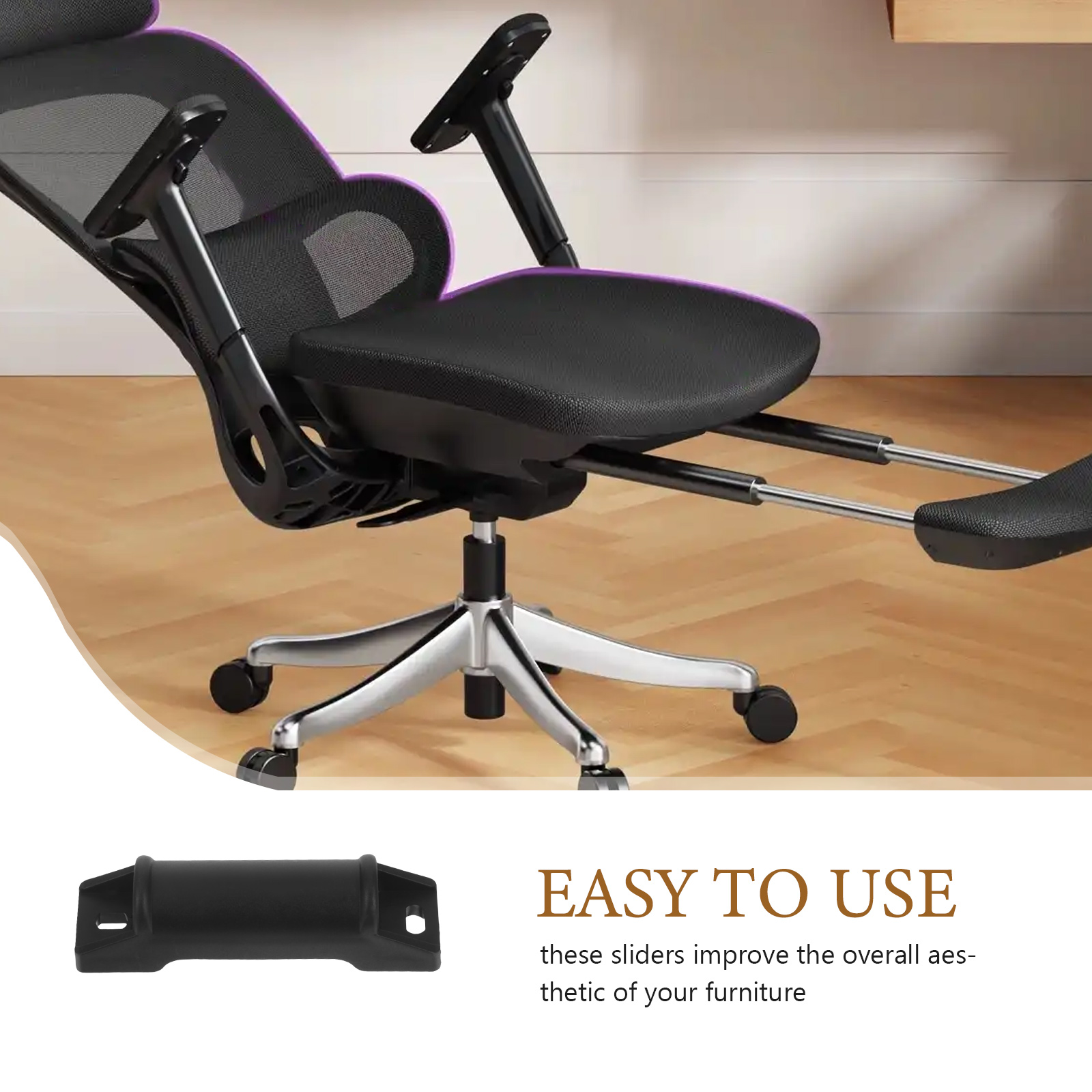 Gaming Desk With Hutch - 4 ชิ้นโต๊ะเก้าอี้ที่วางเท้าสไลเดอร์ที่สะดวกสบายที่วางเท้าที่ยึดเก้าอี้สำนักงานอะไหล่ทดแทนเก้าอี้สำนักงานตามหลักสรีรศาสตร์สไลเดอร์