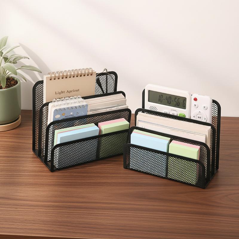Desktop Filing Tray - ถาดจัดระเบียบเอกสาร 3 ชั้น ทำจากตาข่ายโลหะสีดำ สำหรับวางโน้ตบุ๊กและเอกสาร เหมาะสำหรับใช้ในบ้าน