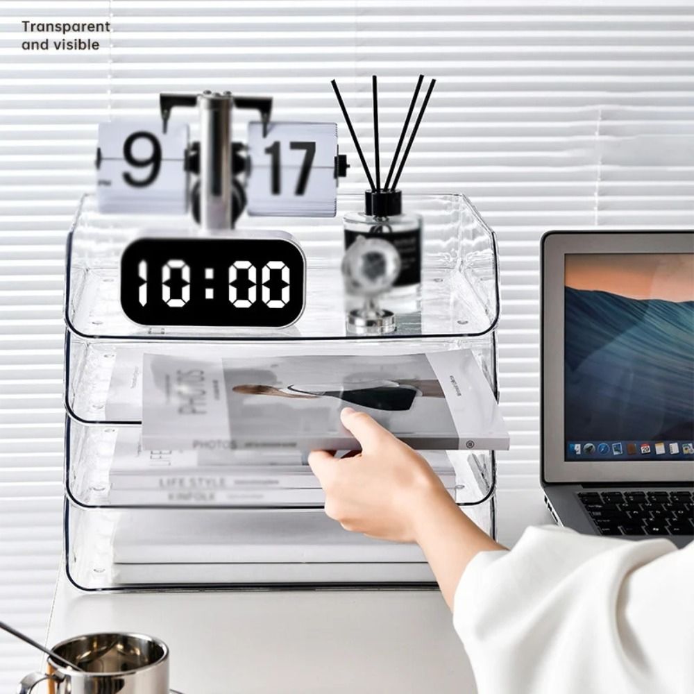 Desktop Filing Tray - ถาดใส่เอกสารกระเป๋าผ้าแบบซ้อนกันได้ถาดใส่เอกสาร A4สำนักงานบ้านจัดระเบียบแฟ้มตั้งโต๊ะแบบโปร่งใส