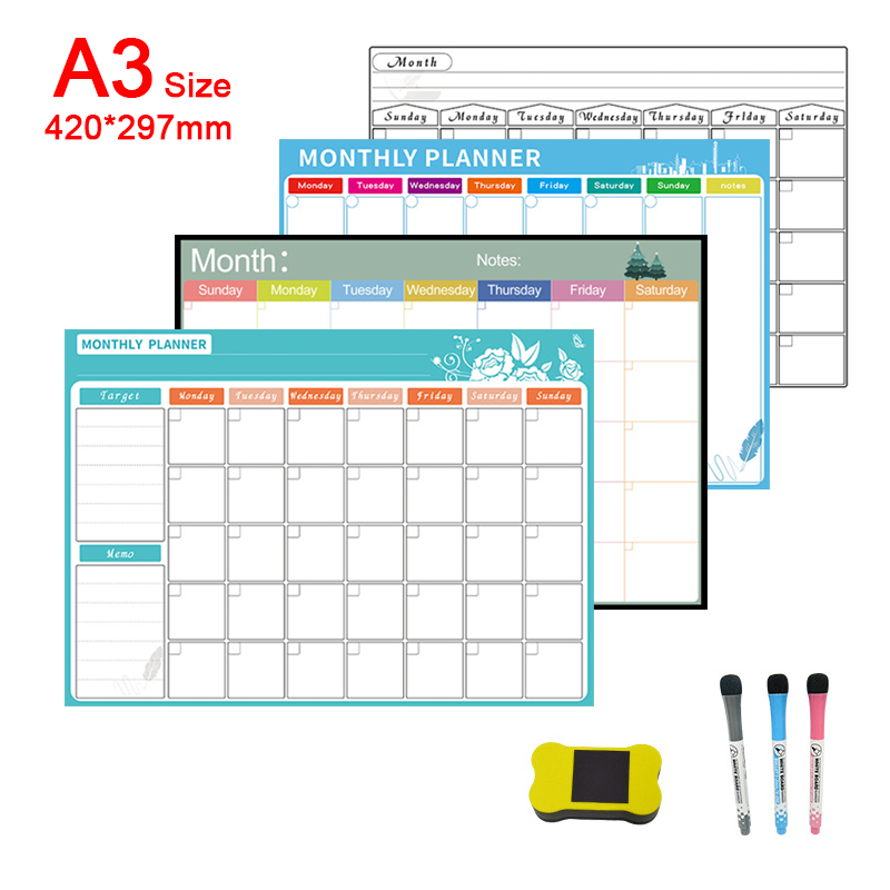 A3 แห้งแม่เหล็กรายเดือนรายสัปด - Dry Erase Weekly บทวิจารณ์และราคา