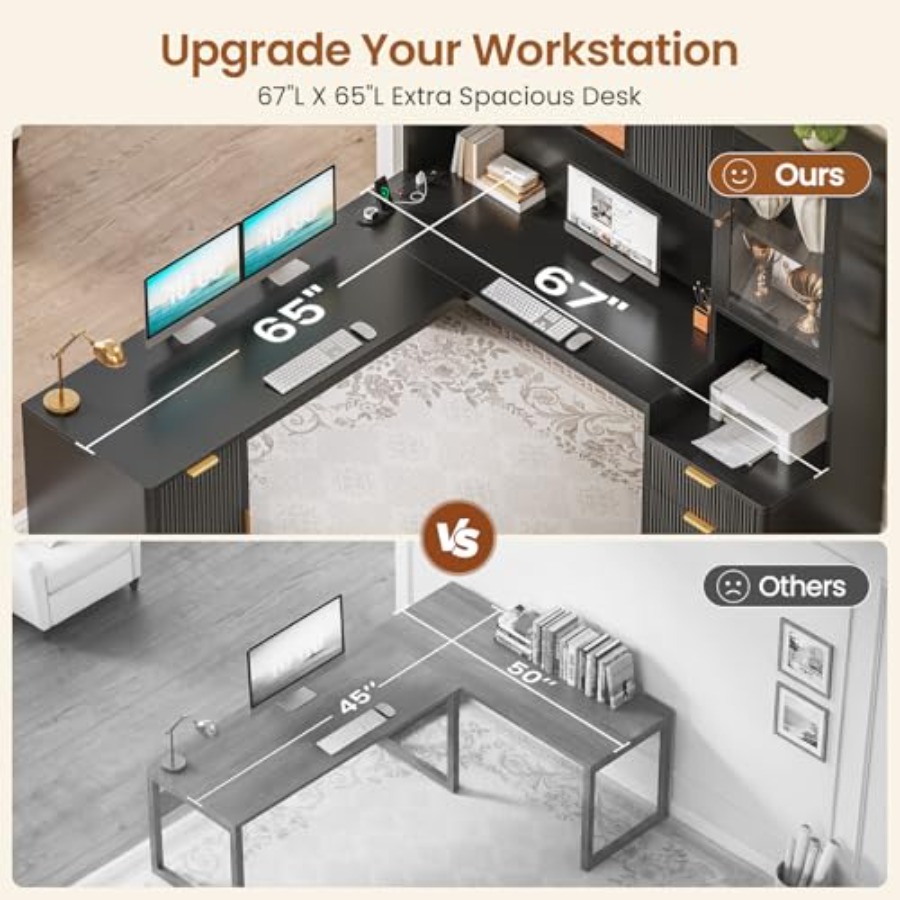 โต๊ะคอมพิวเตอร์มุม RGB LED สำห - Gaming Desk With Hutch บทวิจารณ์และราคา