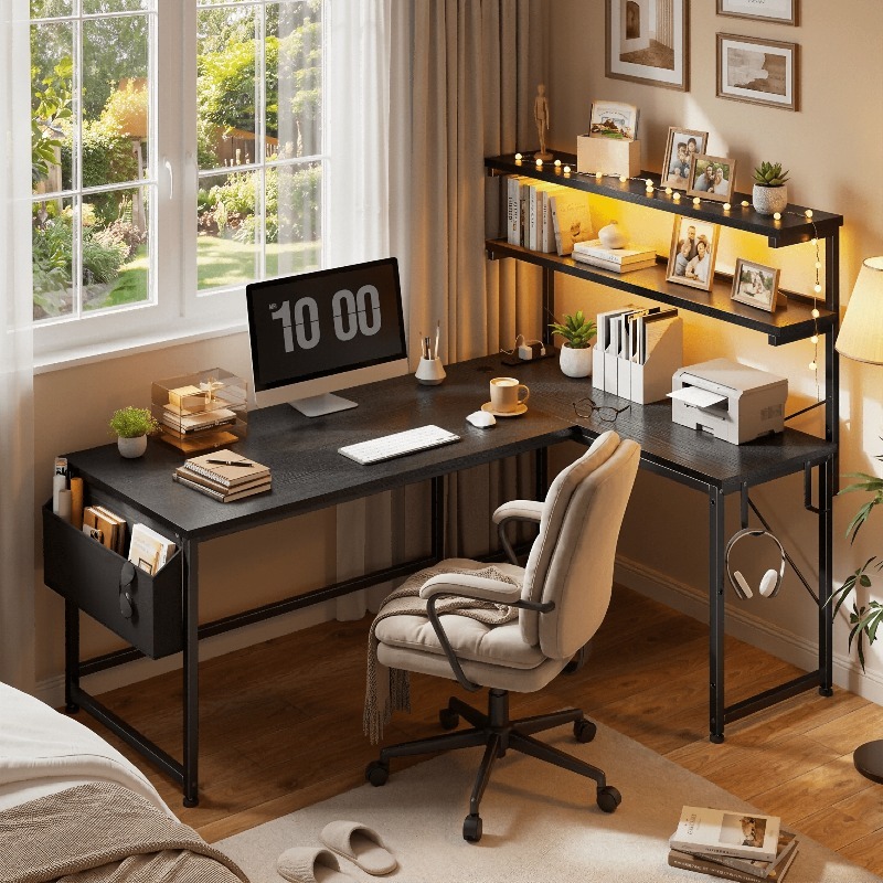 โต๊ะคอมพิวเตอร์รูปตัว L สีดำพร - Office Furniture Outlet บทวิจารณ์และราคา
