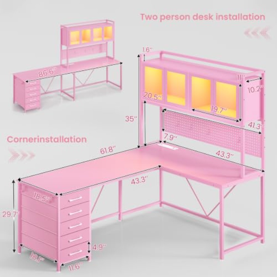 โต๊ะเกมมิ่งทรงตัวแอลพร้อมลิ้นช - Gaming Desk With Hutch บทวิจารณ์และราคา